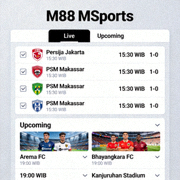Antarmuka utama M88 MSports menampilkan daftar pertandingan sepak bola live dan akan datang