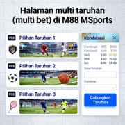 Halaman multi taruhan (multi bet) di M88 MSports untuk menggabungkan beberapa pilihan